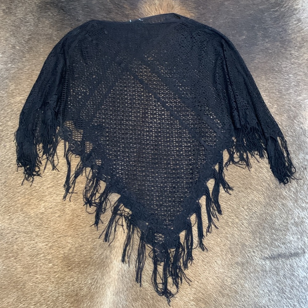 Lace Fringe Black Shrug Poncho Formal